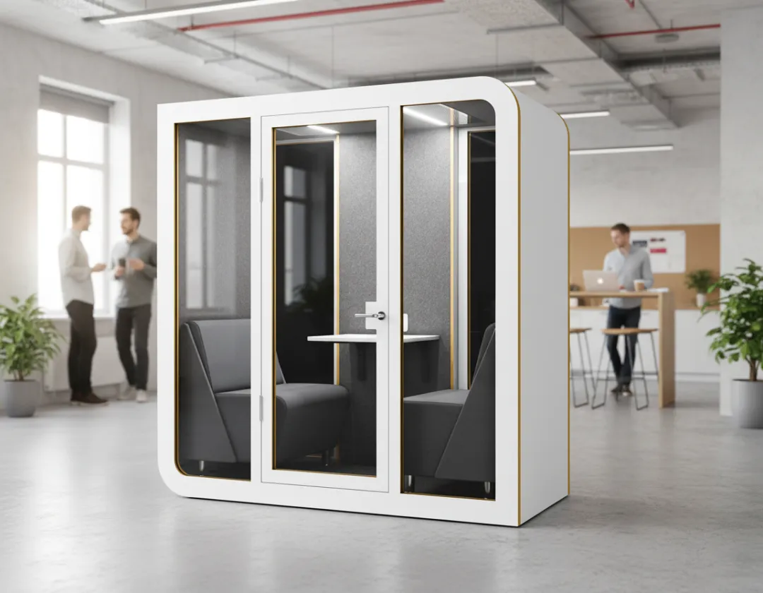 Bílá akustická kabina Duet v moderní open-space kanceláři